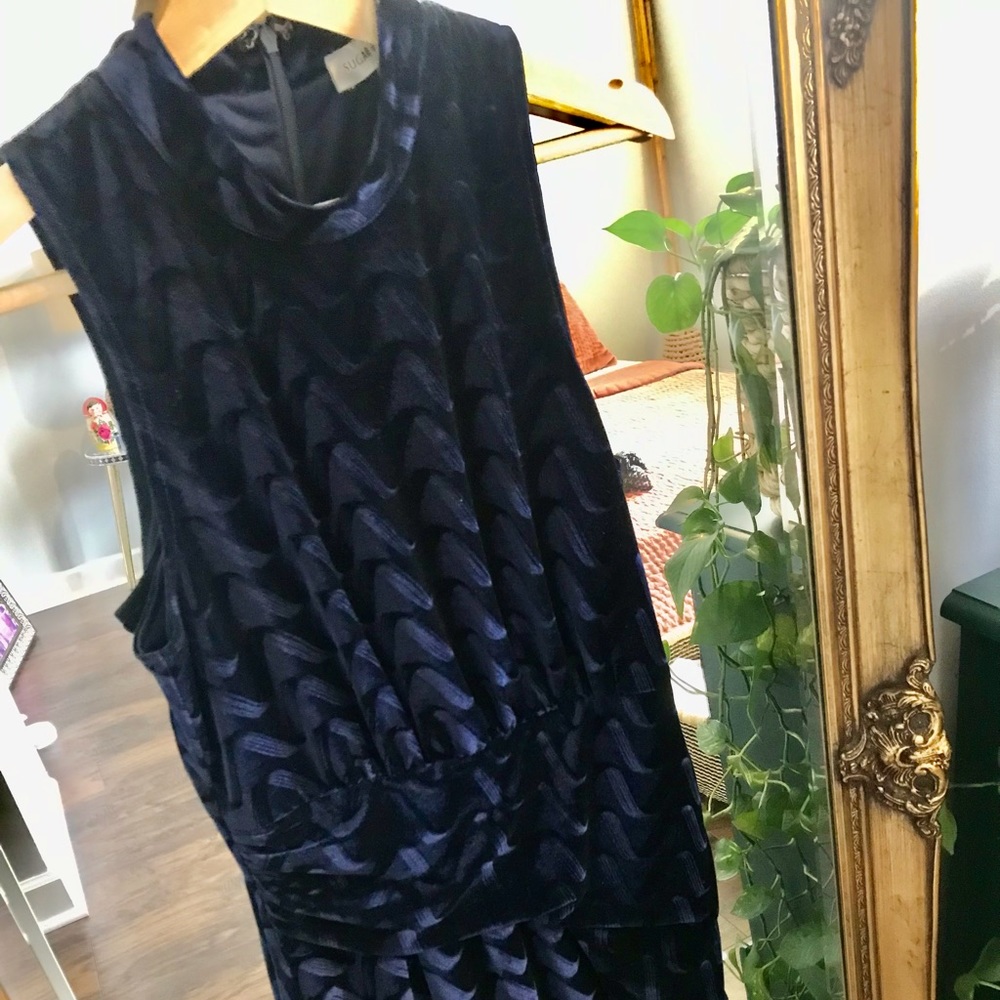 Crushed Velvet Navy Blue Dress